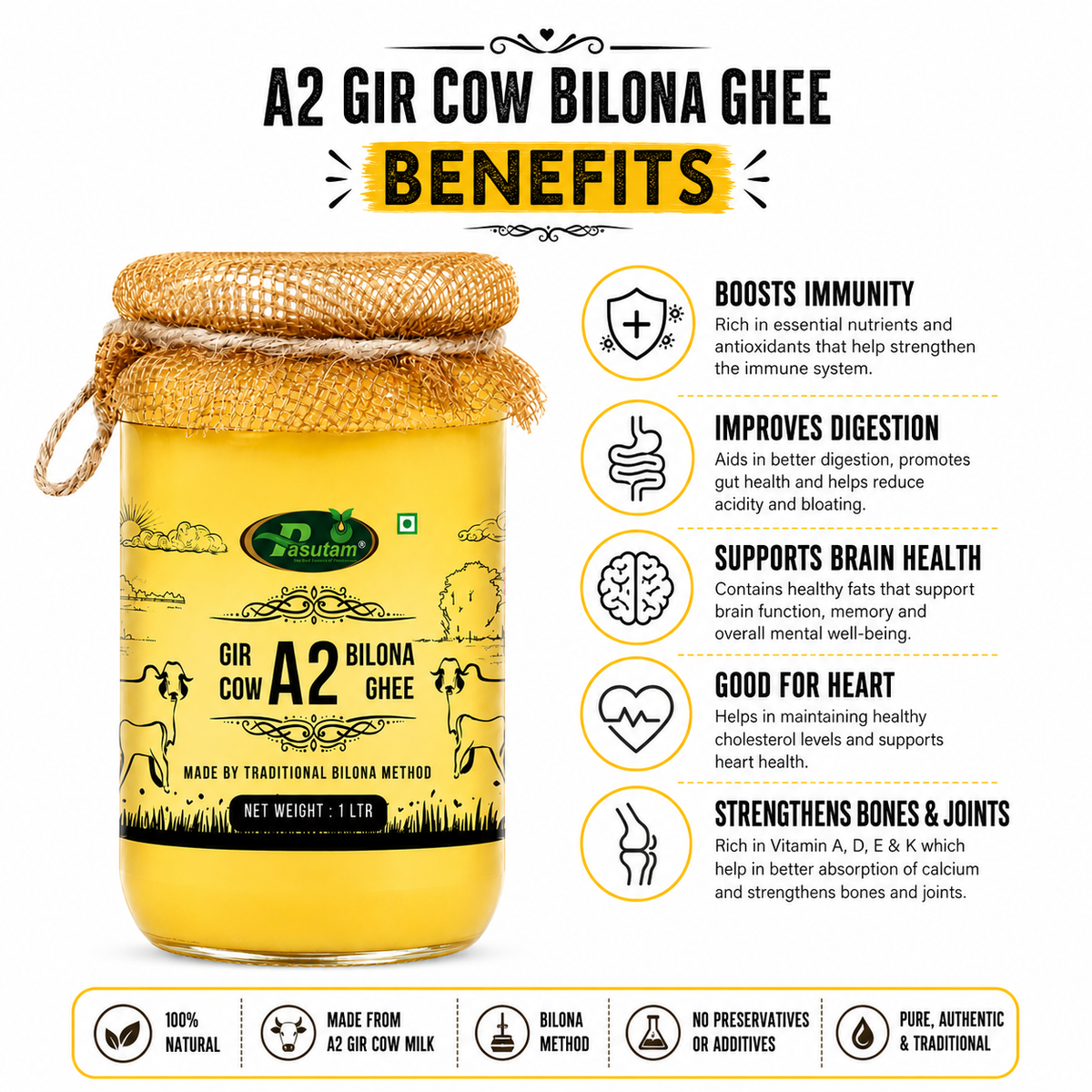 Pasutam A2 Gir Cow Bilona Ghee
